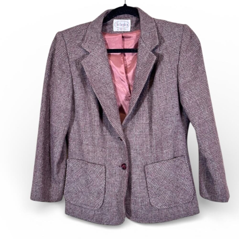 Vintage Swingles 1980s Purple Tweed Blazer Jacket Womens S Preppy Academia